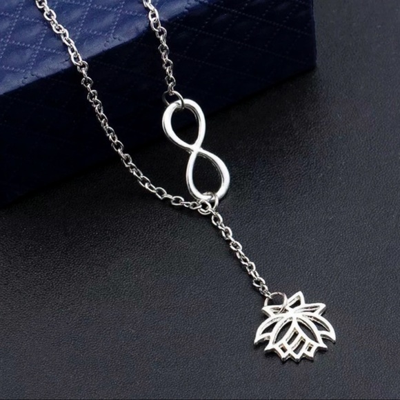 2/$20! Silver Infinity/Lotus Lariat Necklace - Picture 3 of 7